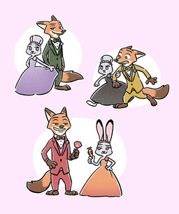 3_toes anthro barefoot black_ears black_nose brown_ears brown_tail carrot_pen claws clothed clothing countershading dipstick_ears dipstick_tail dress duo ear_markings ears_as_hair feet female finger_claws food fur green_eyes grey_body grey_ears grey_fur hair_bun_ears long_ears long_tail male markings multicolored_body multicolored_ears multicolored_fur orange_body orange_ears orange_fur orange_tail pawpsicle paws pink_inner_ear plantigrade popsicle purple_eyes suit tail tail_markings tan_body tan_countershading tan_fur tan_inner_ear toe_claws toes two_tone_ears white_body white_countershading white_fur gumi_(pixiv) disney zootopia judy_hopps nick_wilde canid canine european_rabbit fox lagomorph leporid mammal oryctolagus rabbit red_fox true_fox 5:6 absurd_res hi_res