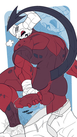 anus balls butt clothing erection footwear genitals glans hand_wraps horn male masturbation not_furry penis perineum presenting presenting_anus red_body shoes simple_background solo_focus tail teratophilia vein veiny_penis wraps zombie_maykr helltaker subject_67_(helltaker) 9:16 hi_res