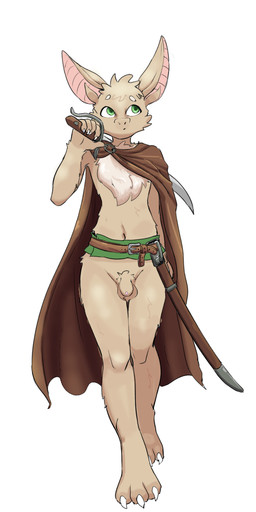 anthro balls bat_ears belt bottomless bottomless_anthro bottomless_male chest_tuft cloak clothed clothing fur genitals holding_object holding_weapon humanoid_genitalia humanoid_penis male melee_weapon mostly_nude mostly_nude_anthro mostly_nude_male penis scabbard solo sword tan_body tan_fur tuft weapon saikoart turo_of_akesh bat desert_long-eared_bat mammal wingless_bat hi_res