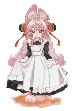3_toes ahoge anthro barefoot black_clothing clothed clothed_anthro clothed_female clothing ear_piercing ear_ring feet female flat_chested fully_clothed fully_clothed_anthro fully_clothed_female fur hair inner_ear_fluff maid_uniform paws piercing pigtails pink_body pink_fur pink_hair red_eyes ring_piercing simple_background solo toes tuft uniform white_background white_clothing oooooo04291 mihoyo zenless_zone_zero zhao_(zenless_zone_zero) lagomorph leporid mammal rabbit thiren 2025 absurd_res full-length_portrait hi_res portrait