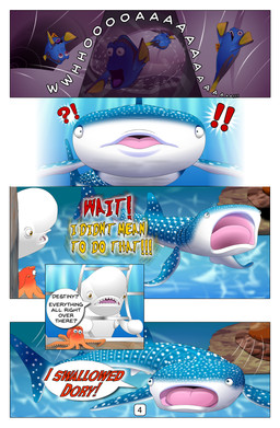 blue_body caustics confusion countershading dialogue esophagus female feral group humor inside_throat light light_beam looking_worried male open_mouth oral_vore rock screaming sunbeam sunlight text throat underwater unwilling_pred unwilling_prey vore water white_body wide_eyed kazuo_ichigama disney finding_dory finding_nemo pixar bailey_(finding_dory) destiny_(finding_dory) dory_(finding_nemo) hank_(finding_dory) beluga carpet_shark cephalopod cetacean coleoid dolphin fish mammal marine mollusk monodontid octopodiform octopus shark toothed_whale whale_shark 2025 comic english_text hi_res