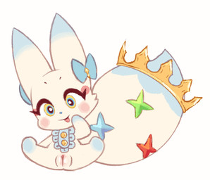 blue_body blue_fur chibi crown female fur genitals headgear solo spread_legs spreading tan_body tan_fur vulva young clockstops3am conditional_dnp final_fantasy square_enix world_of_final_fantasy tama_(world_of_final_fantasy) canid canine fox mammal mirage_(woff)
