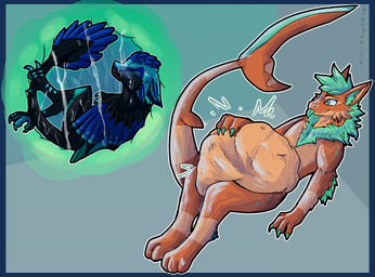 4_fingers abdominal_bulge abdominal_bulge_grab abstract_background after_vore anthro anthro_on_anthro anthro_pred avian_prey barefoot belly belly_grab big_belly biped black_body black_fur blue_body blue_claws blue_feathers blue_fur blush blushing_profusely bodily_fluids claws colored_nails duo ears_down endosoma feathers feet fingers flustered flustered_male fully_inside fur glowing green_body green_eyes green_fur green_hair green_internal green_mane green_nails green_spots green_tongue hair hand_on_belly hand_on_own_belly huge_belly inner_ear_fluff inside inside_stomach male male/male male_pred mane mane_hair mouth_closed nails nude oral_vore orange_body orange_fur orange_striped_fur orange_stripes paws pivoted_ears questionable_consent rumbling_stomach safe_vore saliva saliva_string same_size_vore shark_tail smile smirk smug soft_vore spots stomach_acid stripes tail teal_body teal_claws teal_feathers teal_fur tight_fit tongue tongue_out tuft tufted_ears unwilling_prey vore wet wet_body wet_fur wet_hair bobosnailo limbo_(atic0) nexo_(nexotheshark) avali avian fish marine shark whitespotted_bamboo_shark hi_res
