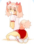 anthro blush brown_eyes clothing female kemono looking_back open_mouth rear_view school_uniform simple_background solo sports_uniform sportswear tail uniform white_background kin-shun itou_sora canid canine canis domestic_dog mammal digital_media_(artwork) low_res