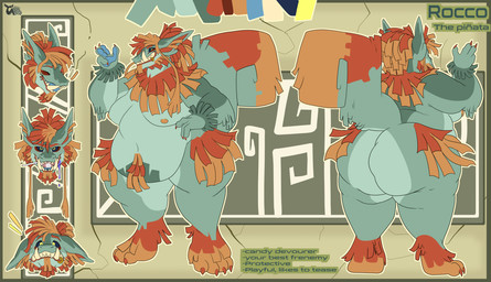 anthro belly big_belly big_butt big_moobs biped butt candy dessert food front_view huge_butt huge_thighs male moobs obese obese_anthro obese_male overweight overweight_anthro overweight_male pinata rear_view slightly_chubby slightly_chubby_anthro slightly_chubby_male solo standing thick_thighs turqoise_fur wide_hips fatty-sashimi rocco_(fatty-sashimi) animate_inanimate living_pinata scalie digital_media_(artwork) hi_res model_sheet