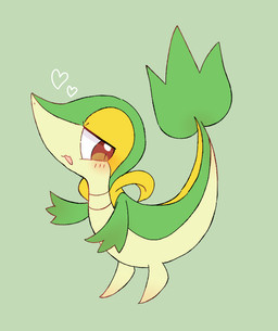 ambiguous_gender feral heart_symbol simple_background solo yakiniku628 nintendo pokemon generation_5_pokemon pokemon_(species) reptile scalie snake snivy colored