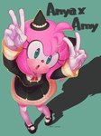 accessory anthro clothing cosplay crossover_cosplay dress female footwear fur gloves green_eyes hair_accessory handwear legwear pink_body pink_fur shoes solo thigh_highs thin_calves sa_ssssa sega sonic_the_hedgehog_(series) spy_x_family amy_rose anya_forger eulipotyphlan hedgehog mammal crossover hi_res