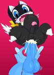 3_toes anthro ball_size_difference balls bent_arm bent_legs big_balls big_butt big_penis black_body black_fur blue_body blue_eyes blush bodily_fluids butt cheek_tuft cum cum_in_ass cum_inflation cum_inside cute_fangs dipstick_tail ejaculation emanata erect_tail erection facial_tuft fangs feet fur genital_fluids genitals glans glistening glistening_balls glistening_genitalia gradient_background humanoid_genitalia humanoid_penis inflation inner_ear_fluff kerchief leg_markings lifted looking_down male male/male markings mask messy_tail motion_lines multicolored_body multicolored_fur neckerchief neckwear open_mouth pawpads paws penis penis_size_difference red_background simple_background socks_(marking) surprised_expression sweat tail tail_markings tail_shock teeth thick_thighs toes tongue tuft two_tone_body two_tone_fur vein white_body white_fur yellow_kerchief ekkokenight atlus megami_tensei megami_tensei_persona persona_(series) persona_5 sega leviat_(ekkokenight) morgana_(persona) domestic_cat felid feline felis mammal tuxedo_cat unknown_species 2022 hi_res shaded