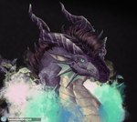 blue_eyes elemental_manipulation feral fire fire_manipulation frill_(anatomy) hair horn horn_markings magic male markings purple_body scales solo vitor_swissidoldragon mythology dragon mythological_creature mythological_scalie scalie bust_portrait hi_res portrait