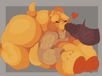 anthro big_breasts big_butt big_penis breasts butt duo female fur genitals huge_breasts huge_butt huge_penis male male/female penis thick_thighs emobunny animal_crossing nintendo isabelle_(animal_crossing) canid canine canis domestic_dog mammal absurd_res hi_res