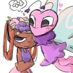 anthro basket brown_body container duo female female/female flower for_a_head pink_body plant aen_art blushcrunch_studio dandy's_world bassie_(dandy's_world) flutter_(dandy's_world) arthropod butterfly insect lepidopteran