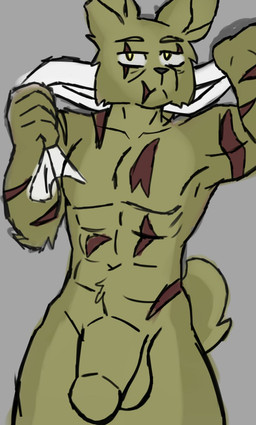 anthro genitals male male/male orciiusakei penis scar scars_all_over solo five_nights_at_freddy's five_nights_at_freddy's_3 scottgames springtrap_(fnaf) lagomorph leporid mammal rabbit hi_res