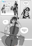 anthro anthrofied asian_clothing bottomwear bow_(stringed_instrument) bow_tie bowed_string_instrument breasts cello cleavage clothed clothing comic cutoffs denim denim_bottomwear denim_clothing dialogue dragon earth_pony east_asian_clothing english_text equid equine facial_tattoo female fishnet_clothing fishnet_legwear fishnet_thigh_highs footwear friendship_is_magic group gun handgun hasbro hi_res horse japanese_clothing katana kimono legwear male mammal melee_weapon monochrome music musical_instrument my_little_pony mythological_creature mythological_equine mythological_scalie mythology octavia_(mlp) pegasus pia-sama pistol playing_music pony rainbow_dash_(mlp) ranged_weapon sandals scalie shorts spike_(mlp) string_instrument sword tail tattoo text thigh_highs weapon wings