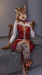 anthro bed bottomwear clothing corset female furniture legwear lingerie pantyhose skirt solo topwear tober_mory domestic_cat felid feline felis mammal siamese absurd_res hi_res