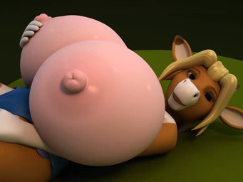 anthro big_breasts blonde_hair breast_fondling breast_play breasts clothed clothing female fondling fur hair hand_on_breast horn huge_breasts hyper hyper_breasts looking_at_viewer nipples simple_background smile solo topless anthroanim annabelle_cow bovid bovine cattle mammal 2018 3d_(artwork) 3d_animation 4:3 animated digital_media_(artwork)