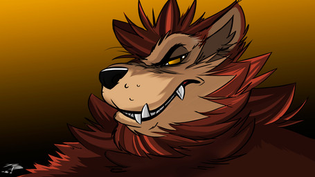anthro black_lips brown_body brown_fur fangs front_view fur glistening glistening_eyes gradient_background lips male narrowed_eyes simple_background solo tan_body tan_fur teeth yellow_eyes crazydrak canid canine mammal 16:9 2016 bust_portrait dated portrait signature widescreen
