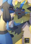 2018 absurd_res age_restriction anthro blue_body blue_eyes blue_fur blush comic cover cover_art cover_page duo fur generation_4_pokemon generation_7_pokemon hi_res legendary_pokemon lucario nintendo open_mouth pokemon pokemon_(species) red_eyes toye2004 yellow_body yellow_fur zeraora