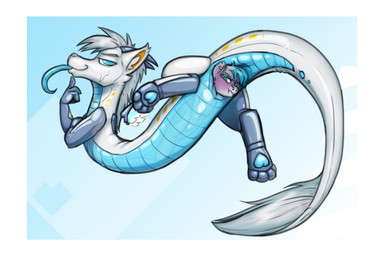 ambiguous_gender ambiguous_penetrated anal anal_penetration anal_vore anthro arroused bedroom_eyes blue_hair blush duo female female/ambiguous female_penetrating female_penetrating_ambiguous hair narrowed_eyes penetration piercing seductive sex smile tongue tongue_out vore krd hasbro my_little_pony misty_(krd) zeno_(krd) chimera draconequus equid equine horse living_latex mammal pony 2025 hi_res
