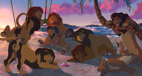 anus bali_(pyrophorix) balls beach black_claws bodily_fluids brown_body brown_fur brown_mane cheka_(chekatlk) claws cum cum_in_ass cum_in_vagina cum_inside cum_on_penis cumshot dessert doggystyle ejaculation eyes_closed fellatio female feral food from_behind_position fur genital_fluids genitals green_eyes group group_sex happy happy_sex ice_cream male male/female male/male mane oral orgy palm_tree penile penis plant red_eyes sand sea sex sunset tree vaginal vines vulva water yellow_sclera conditional_dnp lynxbrush disney the_lion_guard the_lion_king aode_(asonix) kion_(the_lion_guard) kopa_(the_lion_king) kovu_(the_lion_king) kumu_(kumu) mufasa nuka_(the_lion_king) simba_(the_lion_king) barbary_lion absurd_res hi_res