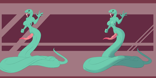 5_fingers animal_genitalia anthro apode areola bodily_fluids border breasts curvy_figure erection fangs fingers forked_tongue front_view genital_slit genitals glistening glistening_genitalia gynomorph gynomorph_anthro humanoid_hands intersex intersex_anthro legless long_neck long_tail long_tongue looking_at_viewer medium_breasts medium_nipples monocolored_scales monocolored_skin multicolored_penis nipples non-mammal_breasts nude open_mouth open_smile orange_eyes penis pink_body pink_mouth pink_penis pink_tongue presenting purple_areola purple_nipples red_border saliva seductive serpentine sharp_teeth smile solo standing striped_body striped_skin stripes tail tapering_penis teal_body teal_skin teeth three-quarter_view tongue tongue_out alorix draconcopode naga reptile scalie snake absurd_res full-length_portrait hi_res portrait