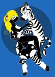 blonde_hair ear_piercing ear_ring female hair lying male male/female on_side piercing ring_piercing tabbiewolf jeremy_(tabbiewolf) thoe_(tabbiewolf) equid equine mammal mephitid skunk zebra