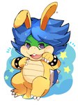 blue_eyebrows blue_hair blue_shell bracelet eyebrows fake_ears fake_rabbit_ears hair jewelry male multicolored_body multicolored_scales purple_eyes scales shell solo spiked_bracelet spikes zeso mario_bros nintendo koopaling ludwig_von_koopa brother_(lore) brothers_(lore) sibling_(lore)