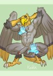 abs anthro avian_feet balls beak crouching dialogue disembodied_hand erection feathered_wings feathers feet foreskin genitals hands_behind_head humanoid_genitalia humanoid_penis male muscular muscular_anthro muscular_male navel nude partially_retracted_foreskin pecs penis simple_background smile solo spread_legs spreading tail tail_feathers talons toes wings kahlu accipitrid accipitriform avian bald_eagle bird eagle sea_eagle digital_media_(artwork)