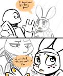 2017 anthro blush bodily_fluids bunny_costume clothed clothing colored_nails comic costume crossdressing dialogue duo english_text eyeshadow fake_ears fake_rabbit_ears freckles inkyfrog leonardo_(tmnt) lipstick makeup male michelangelo_(tmnt) nails orange_eyeshadow orange_lipstick orange_nails partially_colored reptile scalie shell simple_background speech_bubble tears teenage_mutant_ninja_turtles text turtle white_background window
