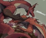 absurd_res bodily_fluids briiiz bursting capcom cum cum_in_mouth cum_inside cum_on_face dragon dragon's_dogma drinking drinking_cum duo elder_dragon erection fellatio feral forced gag gagged genital_fluids genitals grigori grigori_(dragon's_dogma) hi_res leaking_cum male male/male monster_hunter mythological_creature mythological_scalie mythology oral penile penis reptile safi'jiiva scalie sex