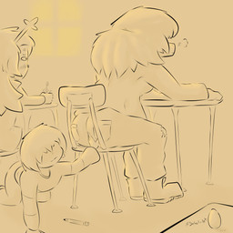 age_difference ambiguous_gender angry anthro being_watched blush bottomwear butt butt_grab clothed clothing denim denim_bottomwear denim_clothing egg female group hair hair_over_eyes hand_on_butt jeans looking_at_another male male/female older_female pants public school simple_background smug trio sobeloart deltarune undertale_(series) kris_dreemurr noelle_holiday susie_(deltarune) deer human mammal new_world_deer reindeer reptile scalie 1:1 absurd_res hi_res