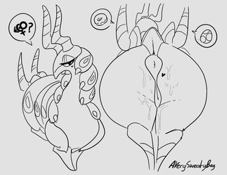 animal_genitalia animal_vulva antennae_(anatomy) anus bedroom_eyes big_anus big_butt bodily_fluids butt digitigrade egg equine_anus equine_genitalia equine_vulva exoskeleton eyelashes female female_feral feral front_view genitals glistening_eyelids grey_background heart_(marking) heart_mole huge_butt huge_thighs impregnation_request lidded_eyes looking_at_viewer markings mole_(marking) mole_on_butt mole_under_eye multiple_poses narrowed_eyes pokemon_egg pose presenting presenting_anus presenting_hindquarters presenting_vulva puffy_anus quadruped rear_view requesting seductive sex_request simple_background solo speech_bubble sweat sweaty_legs sweaty_thighs thick_thighs vulva wide_hips yellow_sclera averysweatyboy nintendo pokemon arthropod generation_5_pokemon pokemon_(species) scolipede 2022 black_and_grey digital_drawing_(artwork) digital_media_(artwork) greyscale monochrome pictographics signature sketch