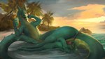 beach bodily_fluids clothing clothing_aside cloud coconut_tree detailed_background eyewear female feral fruit_tree genital_fluids green_body green_scales looking_at_viewer palm_tree pink_vulva plant scales solo sunglasses tree underwear underwear_aside vaginal_fluids ventral_scales jadedragoness mythology dragon mythological_creature mythological_scalie scalie hi_res