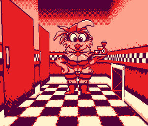 anthro bathroom beverage big_breasts biped breasts clothed clothing container cup female front_view glass glass_container glass_cup hand_on_hip looking_at_viewer mod non-mammal_breasts screencap serving_tray skimpy solo sprite standing thick_thighs chaoskres five_nights_at_frickbear's_(series) five_nights_at_frickbear's_3 tipsy_bird avian bird chicken galliform phasianid digital_media_(artwork) pixel_(artwork) red_theme