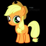 aged_down alpha_channel applejack_(mlp) blonde_hair clothing earth_pony equid equine female feral friendship_is_magic green_eyes hair hasbro hat headgear headwear hi_res horse looking_at_viewer mammal my_little_pony pony quadruped simple_background solo tail transparent_background unknown_artist young