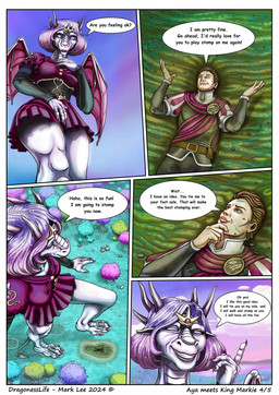 anthro aya_(markie) border claws dialogue dirt duo feet female foot_crush foot_fetish forest forest_background gesture grass horn larger_anthro larger_female lying male nature nature_background on_back plant rock shrug size_difference smaller_human smaller_male smile stomped tail text thinking toes tree white_border wings markie mythology markie_(character) dragon human humanoid mammal mythological_creature mythological_scalie scalie comic english_text hi_res