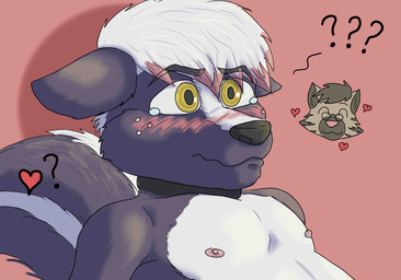 anthro bashful blush bodily_fluids collar confusion crying male solo tears young petitluca luca_(petitluca) mammal mephitid skunk striped_skunk absurd_res hi_res