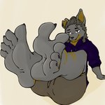 anthro bottomwear clothing ear_piercing feet foot_fetish foot_focus hoodie humanoid_feet male piercing plantigrade scar scars_all_over shorts soles solo topwear underwear the_g0lden_0ne goldi_(the_g0lden_0ne) canid canine canis mammal wolf 1:1