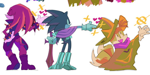 anthro blue_body blue_fur clothing fur gloves green_clothing group handwear hat headgear headwear male melee_weapon orange_body orange_fur purple_clothing red_body red_fur simple_background sword trio weapon white_background notnaruse deltarune sega sonic_the_hedgehog_(series) undertale_(series) knuckles_the_echidna miles_prower sonic_the_hedgehog canid canine echidna eulipotyphlan fox hedgehog mammal monotreme 2022 absurd_res crossover hi_res