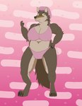 absurd_res anthro big_bad_wolf_(shrek) bikini brown_body brown_fur canid canine canis claws clothed clothed/nude clothing colored crossgender digital_media_(artwork) dreamworks fairy_tales female fur green_eyes hat hat_only headgear headgear_only headwear headwear_only hi_res little_red_riding_hood_(copyright) looking_at_viewer mammal mature_anthro mature_female mexlicano mostly_nude mythological_canine mythological_creature mythology nightcap nipples nude overweight overweight_female shrek_(series) simple_background solo swimwear two-piece_swimsuit watermark were werecanid werecanine werewolf wolf