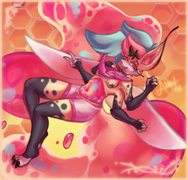 4_arms anthro belly female multi_arm multi_limb solo wings yellow_body ale_moth'itha hazbin_hotel hellaverse helluva_boss queen_bee-lzebub_(helluva_boss) arthropod canid canine demon fox hybrid insect mammal