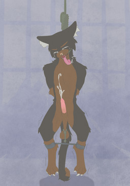 4_toes animal_genitalia animal_penis balls barefoot bdsm black_body black_fur bodily_fluids bondage bound brown_body brown_eyebrows brown_fur claws cuff_(restraint) cum erection eyebrows feet feline_genitalia feline_penis fur fuzzy genital_fluids genitals grey_eyes grey_sclera hands_behind_back hanged imminent_death inner_ear_fluff male multicolored_body multicolored_fur noose nude open_mouth orange_nose orgasm penis pink_tongue restrained_legs restraints rope rope_bondage saggy_balls saliva sheath simple_background solo tears teeth toe_claws toes tongue tongue_out tuft white_body white_fur chuchochi domestic_cat felid feline felis mammal hi_res
