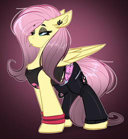 alternative_fashion belt black_bottomwear black_clothing black_eyebrows black_eyeshadow black_pants black_shirt black_tank_top black_topwear bottomwear chain_accessory cigarette clothed clothed_feral clothing ear_piercing ear_ring eyebrows eyeshadow feathered_wings feathers female female_feral feral fur gradient_background gradient_hair hair half-closed_eyes makeup multicolored_hair narrowed_eyes pants piercing pink_belt pink_hair pink_tail punk quadruped ring_piercing shirt simple_background slim_female slim_feral smoking smoking_cigarette solo standing tail tank_top topwear two_tone_hair wings wristband yellow_body yellow_feathers yellow_fur yellow_wings witchtaunter friendship_is_magic hasbro my_little_pony mythology fluttershy_(mlp) equid equine mammal mythological_creature mythological_equine pegasus 2025 english_description full-length_portrait hi_res portrait