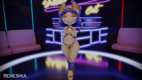 anthro blue_hair bob_cut breasts clothed clothing confident_female covering covering_breasts exposed_breasts eyes_closed female hair harness no_underwear posing_nude solo tail uraeus yellow_body yellow_skin reheshul zy0n7_(modeler) animal_crossing nintendo ankha_(animal_crossing) domestic_cat felid feline felis mammal 16:9 3d_(artwork) digital_media_(artwork) hi_res watermark widescreen