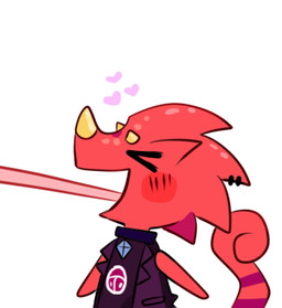alternative_fashion anthro blush chibi choker goth heart_symbol horn jewelry long_tongue male necklace red_body red_scales scales solo tongue cutgut animal_crossing nintendo flick_(animal_crossing) chameleon lizard reptile scalie low_res
