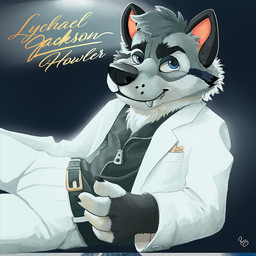 anthro belt black_background black_belt black_clothing black_eyebrows black_nose black_topwear blue_eyes bottomwear cheek_tuft closed_smile clothed clothing eyebrows facial_tuft fangs fur glistening glistening_eyes grey_body grey_fur logo looking_at_viewer male male_anthro mouth_closed pants simple_background smile solo teeth topwear tuft white_body white_bottomwear white_clothing white_fur white_pants white_topwear pandapaco canid canine mammal 1:1 artist_logo signature