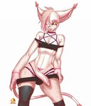 anthro claws clothed clothing erection fur genitals looking_at_viewer male penis piercing pink_body simple_background smile solo tattoo bell-bell_(artist) bandai_namco digimon bell-bell_(character) digimon_(species) felid feline gatomon mammal digital_media_(artwork) hi_res