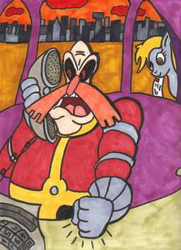 angry duo electronics female landline_phone letter male phone window year zerohenry friendship_is_magic hasbro my_little_pony sega sonic_the_hedgehog_(series) derpy_hooves_(mlp) dr._eggman human mammal 2011 crossover hi_res marker_(artwork) traditional_media_(artwork)