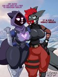 anthro big_breasts breasts cosplay curvy_female duo female female/female maniac_(fortnite) text wide_hips pumpkinnaughty epic_games fortnite briggite_shark raven_team_leader sandy_(sandford) canid canine fish fox mammal marine shark sandy_(disambiguation) 3:4 absurd_res english_text hi_res