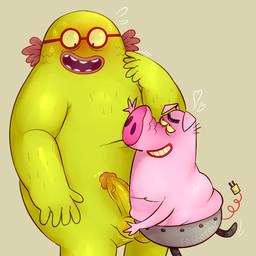 anthro aroused aroused_face aroused_male aroused_smile ball_grab balls black_eyes blush blush_lines bodily_fluids cord cord_tail cybernetics duo eyebrows eyewear fat_folds floppy_ears genital_fluids genitals glasses green_body grin grinning_at_partner hair hand_on_chest hand_on_face heart_symbol lips lop_ears machine male male/male motion_lines nervous nervous_smile nervous_sweat on_one_leg open_mouth overweight overweight_anthro overweight_male penis pink_body plug precum raised_leg red_eyewear red_glasses rounded_teeth scales simple_background slightly_chubby slightly_chubby_anthro slightly_chubby_male smile smiling_at_another smiling_at_partner snout split_form standing sweat teeth thick_eyebrows thick_lips vein veiny_penis yellow_sclera faggotrat cartoon_network verne_on_vacation gaston_(verne_on_vacation) horace_(verne_on_vacation) cyborg domestic_pig humanoid mammal marine merfolk suid suine sus_(pig) 1:1 signature