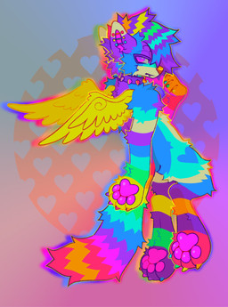 anthro blue_body blue_fur fur grey_background hair male multicolored_body multicolored_fur multicolored_hair multicolored_tail pawpads pink_eyes pink_pawpads purple_eyes rainbow_body rainbow_fur rainbow_hair rainbow_tail simple_background solo sparklefur tail m1ss1ngtexture canid canine canis domestic_dog mammal colorful_theme full-length_portrait hi_res portrait
